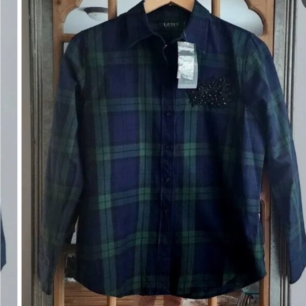 Ralph Lauren green and blue plaid shirt